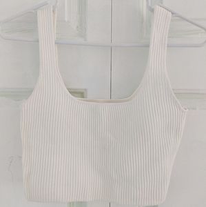 White ribbed crop tank top